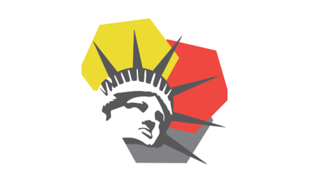 New York Digitial History Collection logo. Statue of Liberty head with yellow, red, and gray hexagons in the background