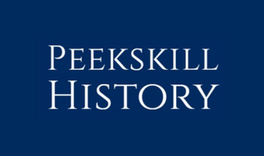 Logo for the Peekskill History app. Features the words Peekskill History in a serif font on a dark blue background