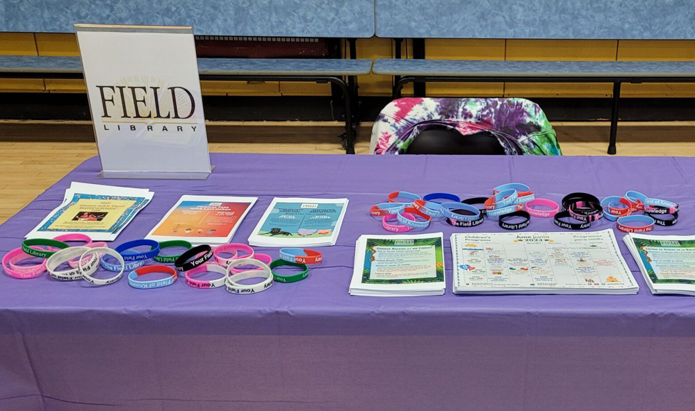 Table with items for giveaways