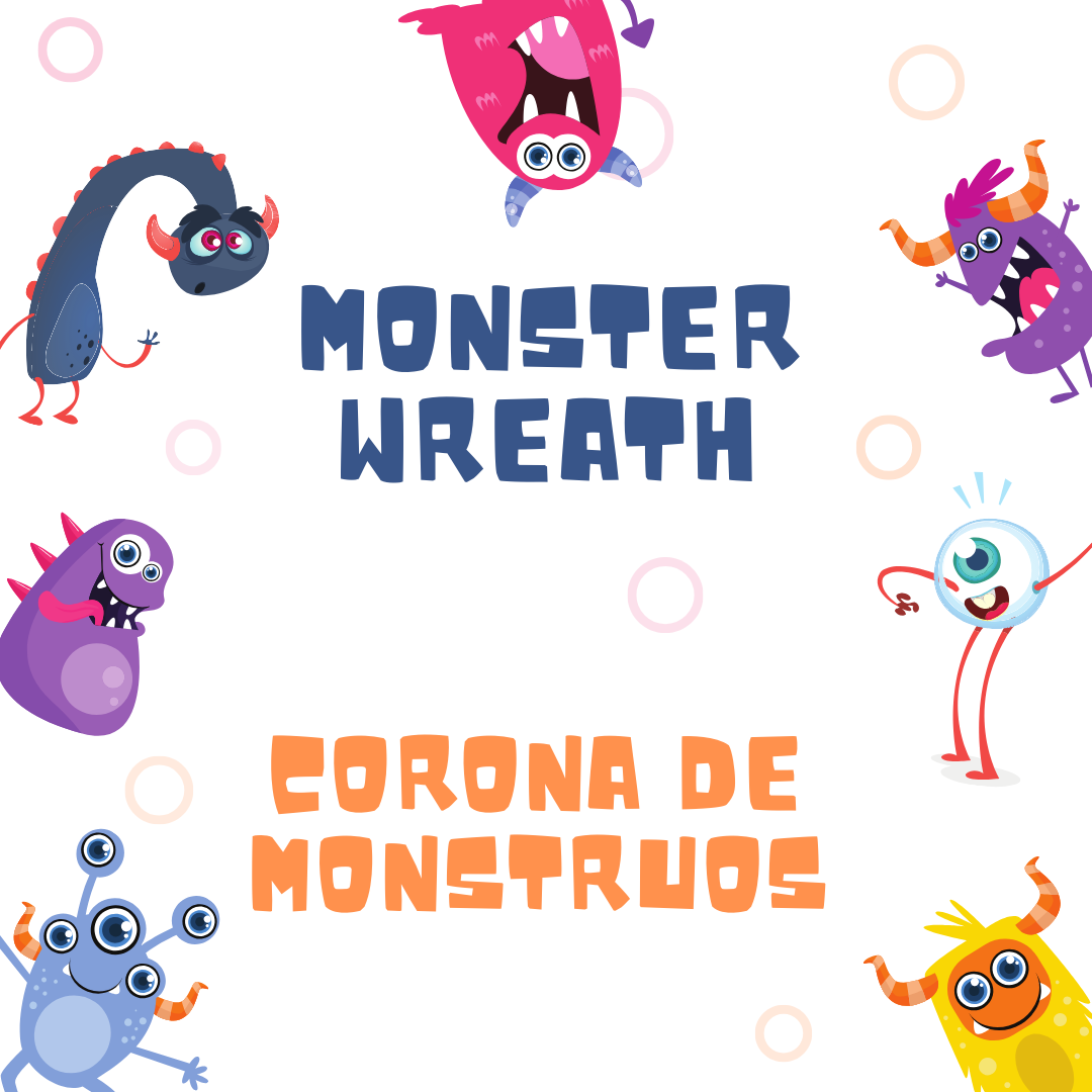 Title card for the Monster Wreath/Corona de monstruos program. It has graphics of various cartoony monsters.